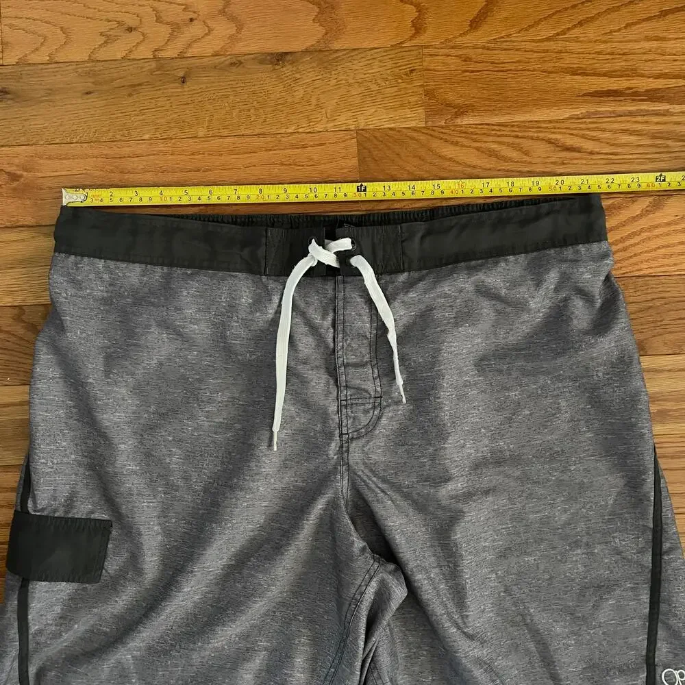 OP Ocean Pacific Mens 2XL Swim Trunks Board Shorts Gray Black Drawstring